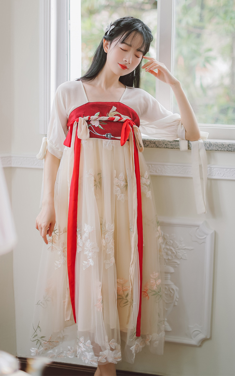 汉服女装现代日常襦裙改良版国风元素连衣裙夏季复古刺绣古风裙子