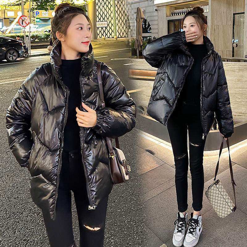 off-Season down Cotton-Padded Coat Women's Short Stand Collar 2023 Winter New Korean Style Bright Surface Loose Thick Cotton Coat Jacket Tide