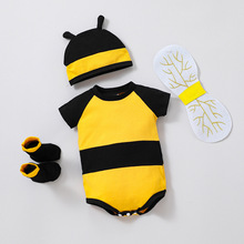 跨境婴幼童蜜蜂造型服新生宝宝短袖连体服周岁拍照礼服多件套批发