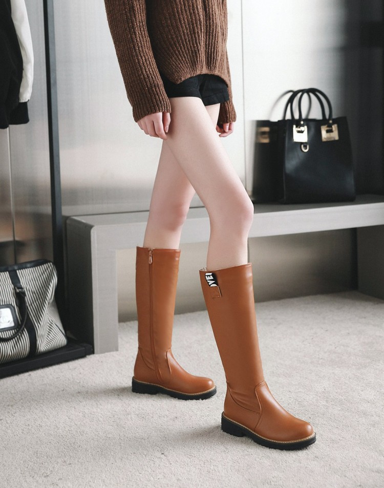 2020年中筒皮靴时尚学生半高筒平底圆头韩版百搭原宿英伦风个性款