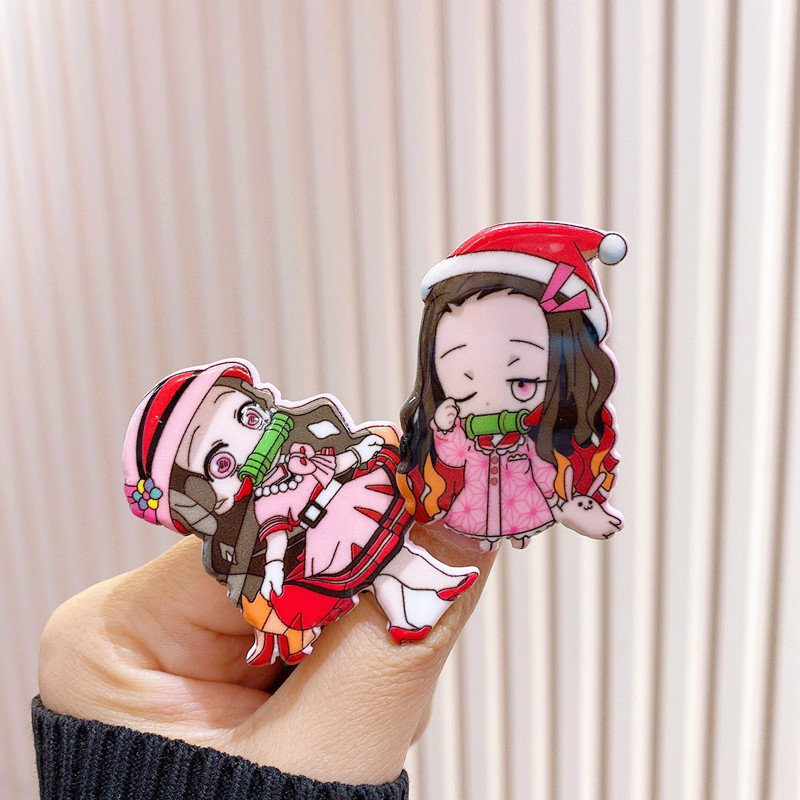 鬼灭之刃单弥豆子发夹鬼灭边夹发饰二次元动漫卡通亚克力女童压夹