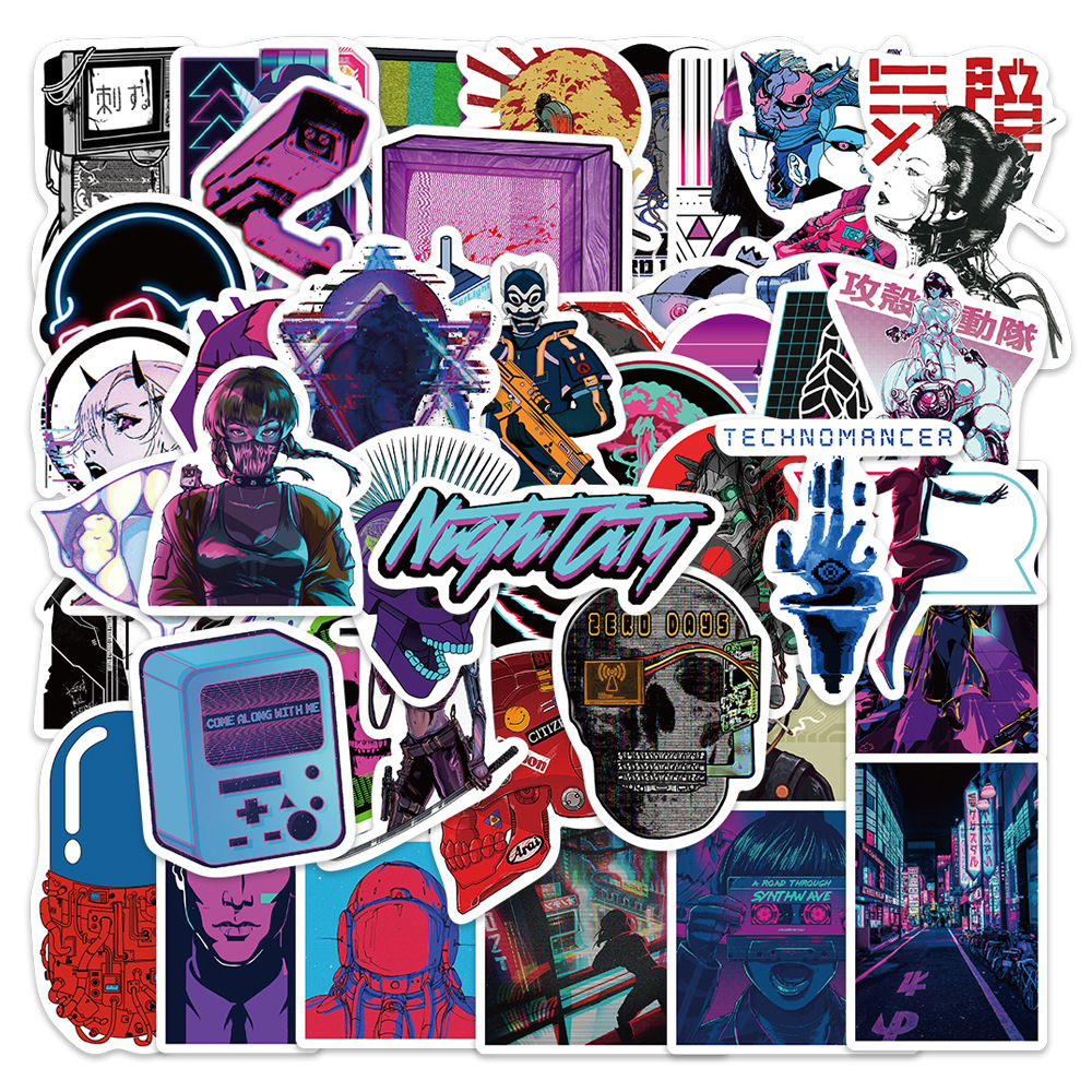 50张潮流原宿赛博朋克贴纸笔记本电脑手账本手机壳装饰防水贴画