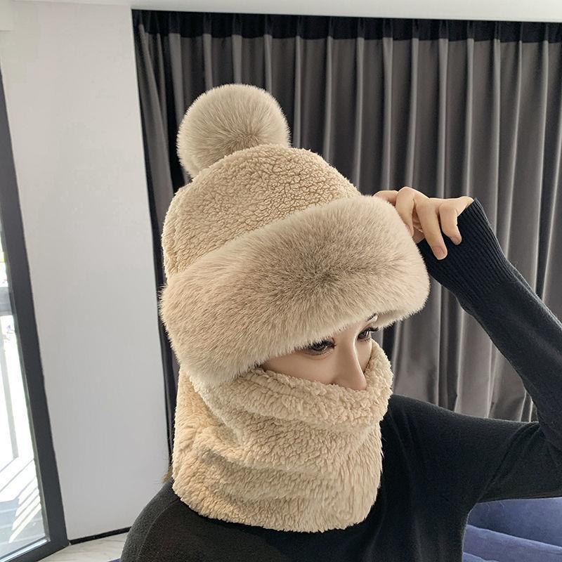 Live Hat Female Autumn and Winter New Scarf Mask Integrated Ear Protection Wind-Proof Cap Parent-Child Children Thick Warm Toque