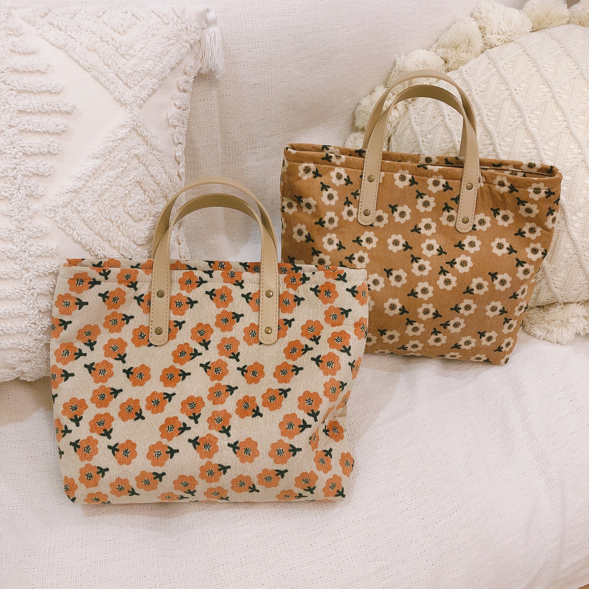 【素希布包】复古文艺小花手提小包女上班小拎包妈咪包通勤托特包