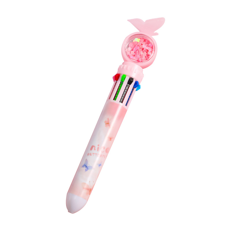 Cartoon Butterfly Ten-Color Ballpoint Pen Student Multi-Color Press Oil Pen Multi-Functional 10-Color Ball Pen Stationery Journal Pen