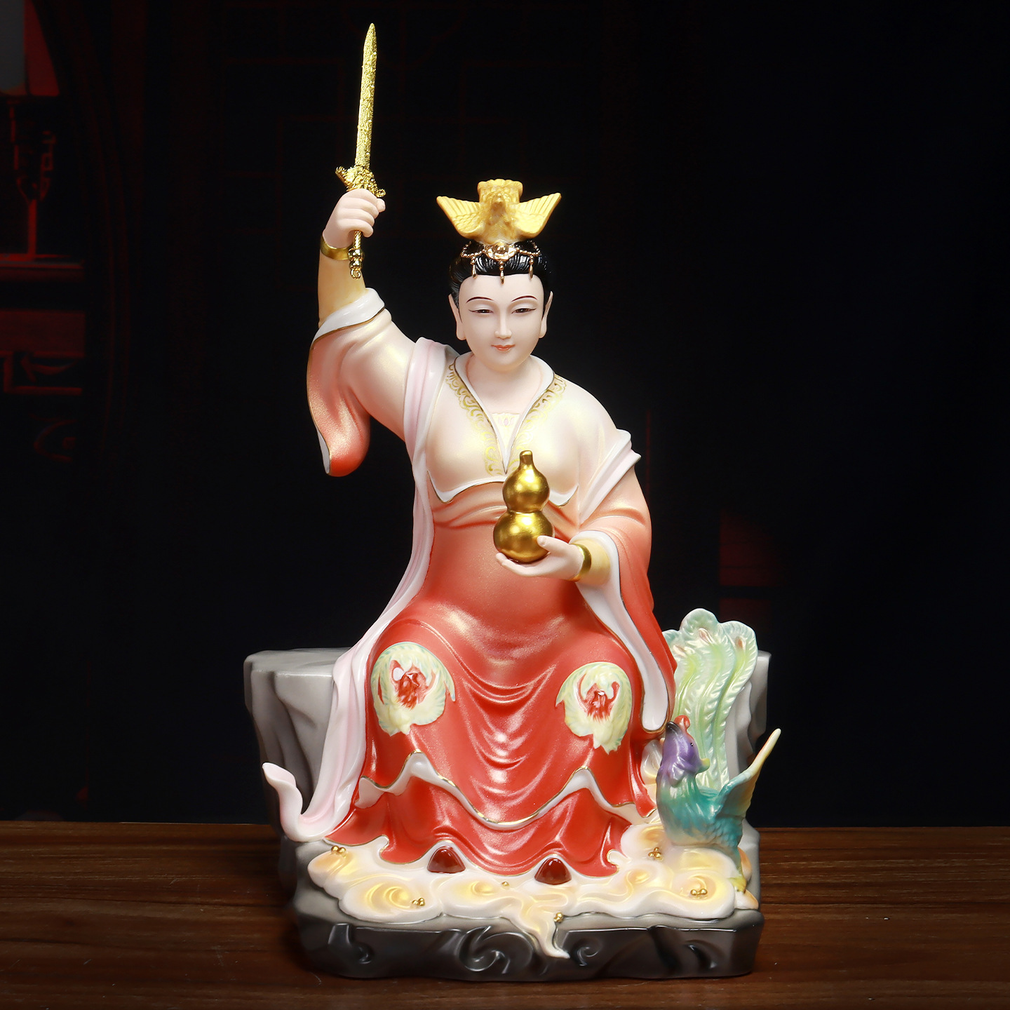 德化陶瓷九天玄女神像坐式九天玄女圣母娘娘像家居供奉客厅摆件