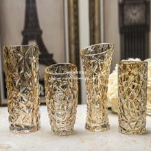 新款欧式金色水晶玻璃花瓶创意玻璃花器插花奢华客厅摆件装饰花器