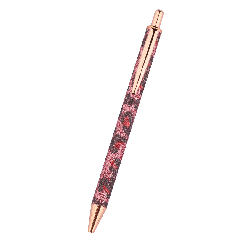 Leopard Print Pen Press PU Leather Ballpoint Pen Beating Metal Pen in Stock Wholesale Gift Pen E-Commerce Cross-Border Supply