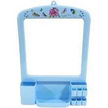 家用卫生间挂镜免打孔壁挂式镜子梳妆台化妆镜带置物架方形塑料镜
