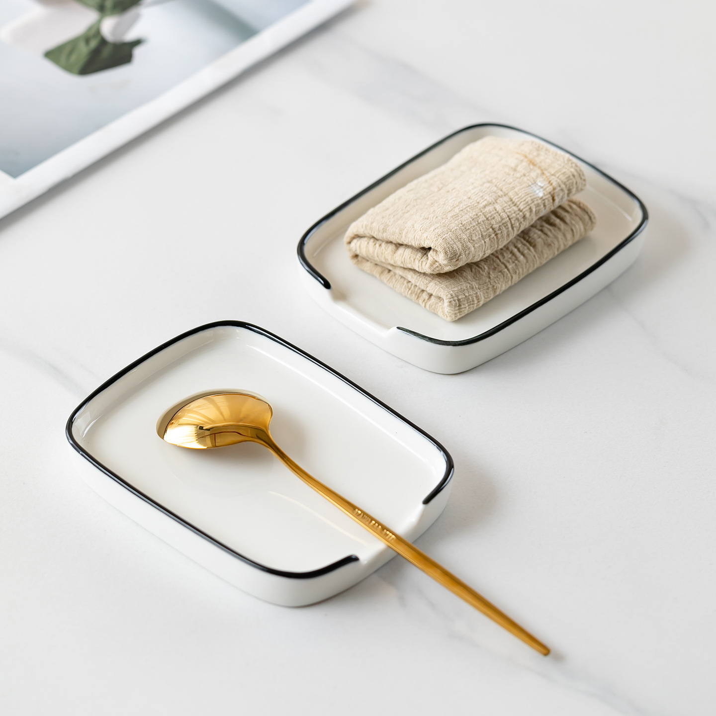 欧美陶瓷咖啡勺托创意白瓷搁勺器跨境汤勺托方形大号搁勺器可logo