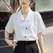 2023夏季新款白衬衫气质通勤显瘦上衣斜扣设计感别致长袖衬衣女