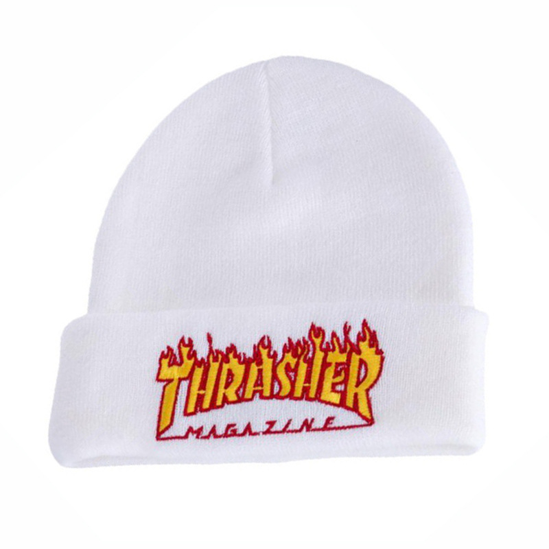 Cross-Border Flame Thrasher Letter Embroidery Knitted Hat Men's and Women's Autumn and Winter Outdoor Keep Warm Sleeve Cap Woolen Cap