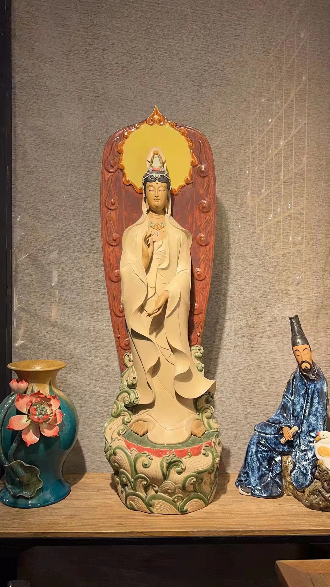 净瓶观音菩萨佛像摆件石湾陶瓷公仔特大站立中式客厅玄关装饰手工