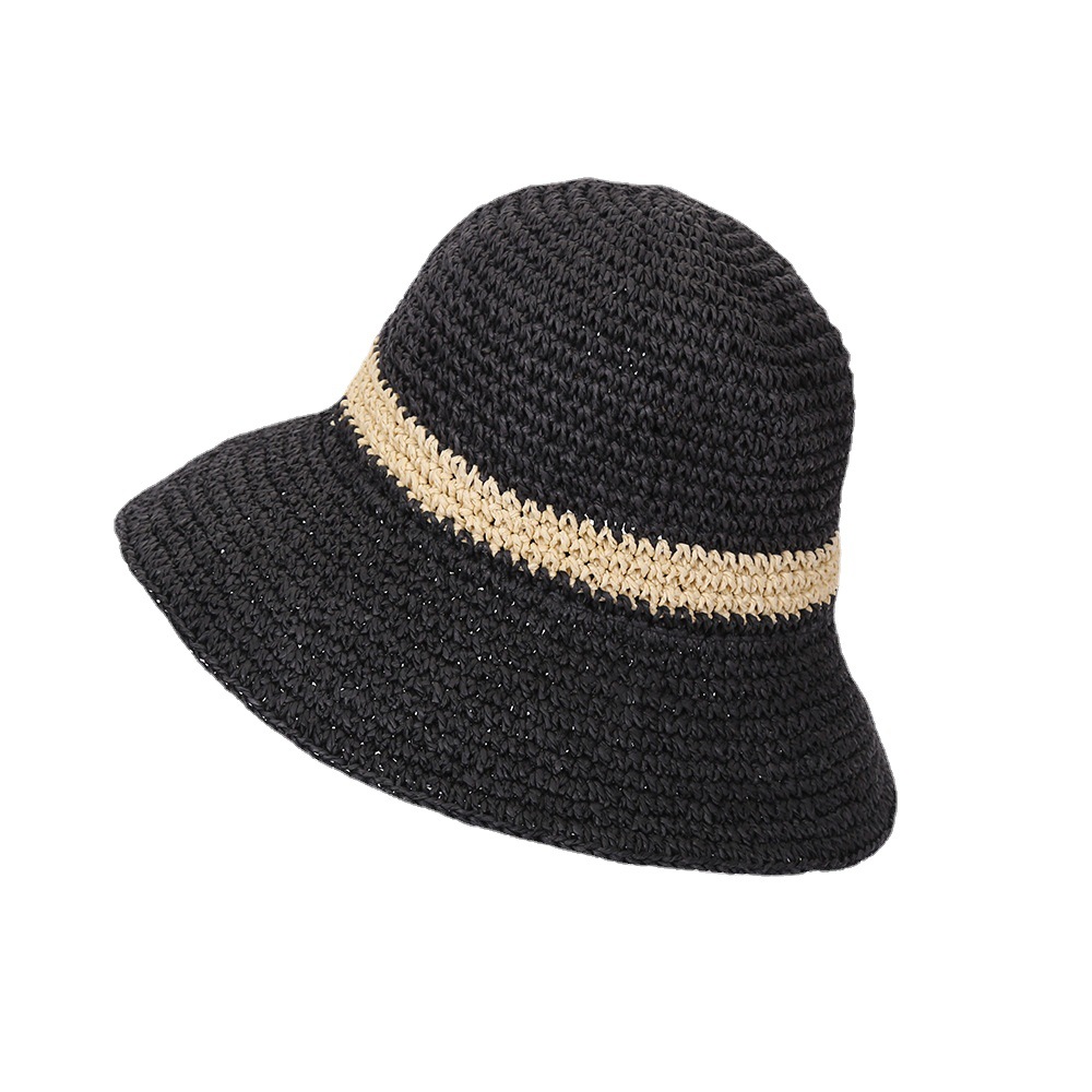 Straw Hat Female Beach Sun-Proof Sunscreen Large Brim Hat Sun Hat Foldable Outing Seaside Vacation Summer Bucket Hat Children