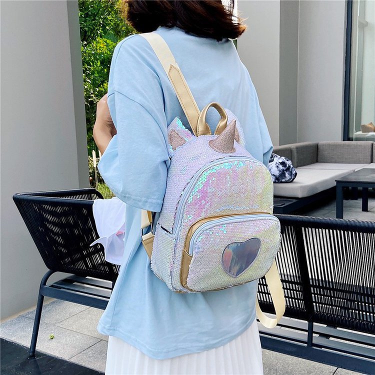 2021 Cross-Border Sequined Unicorn Backpack New Girly and Fashion Backpack Cartoon Cute School Bag Travel Backpack