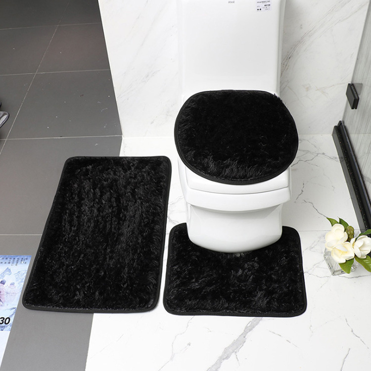 Solid Color Plush Toilet Three-Piece Floor Mat Bathroom Toilet Silk Wool Floor Mat Suit PV Fleece Carpet