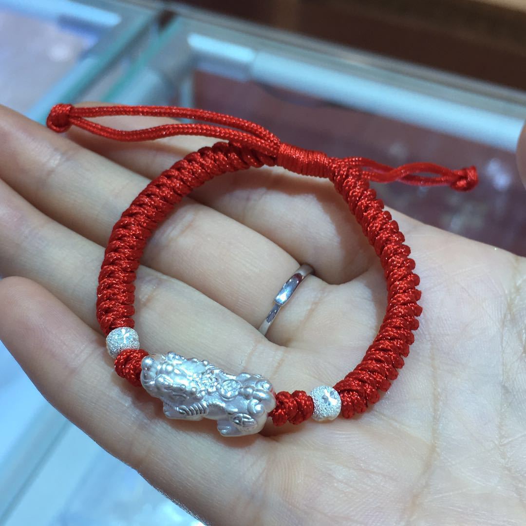 999 纯银貔貅编织红绳手链男女本命手串情侣宝宝儿童小孩银饰礼品