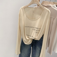 韩版T恤女夏季慵懒鞥薄款印花防晒罩衫宽松休闲长袖