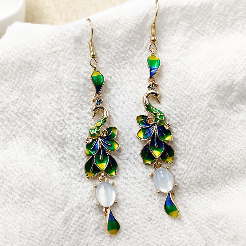 新中式耳饰小众旗袍汉服孔雀流苏耳环轻奢高级耳坠国风耳饰b931