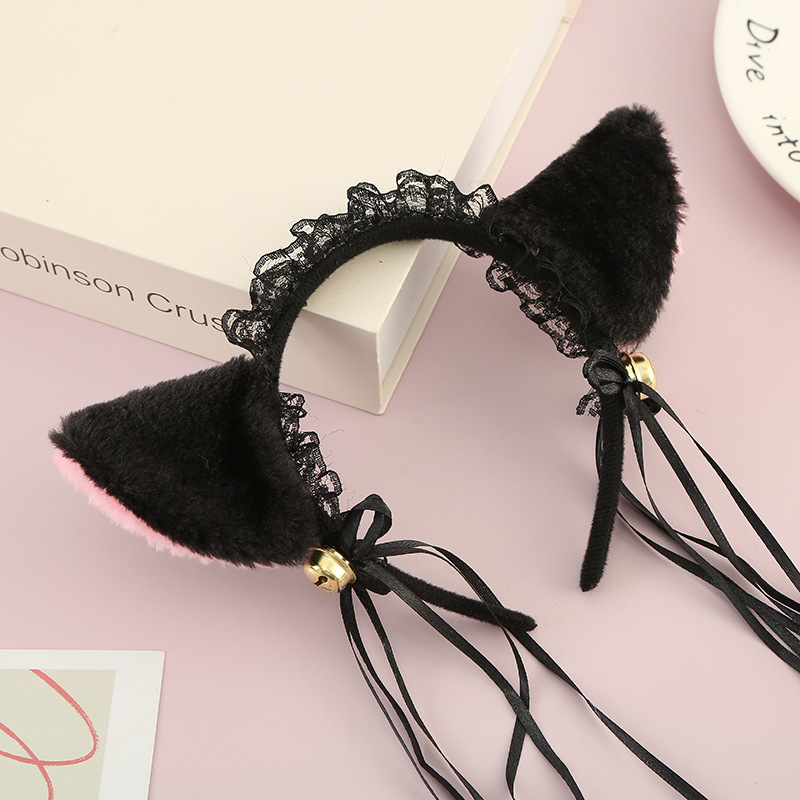Japanese and Korean Style Plush Lolita Headband Cat Ears Bell Tassel Headband Cute Maid Play Hair Clip Headdress