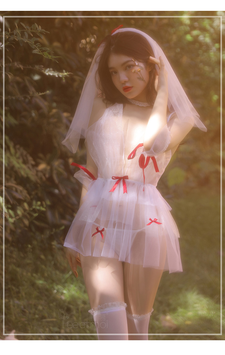 霏慕情趣内衣性感女士角色扮演梦幻蝴蝶结网纱新娘套装外贸7895