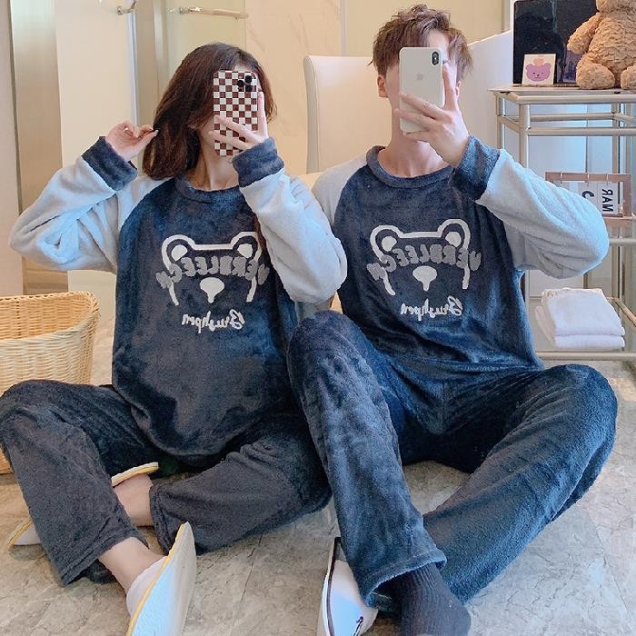 秋冬季新款卡通情侣装套头男女士多款式法兰绒家居服套装-阿里巴巴
