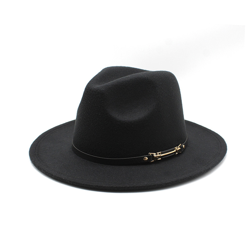 Amazon New Woolen Hat Fedora Hat British Style Retro Black Wool Fedora Hat Flat Brim Broad-Brimmed Hat