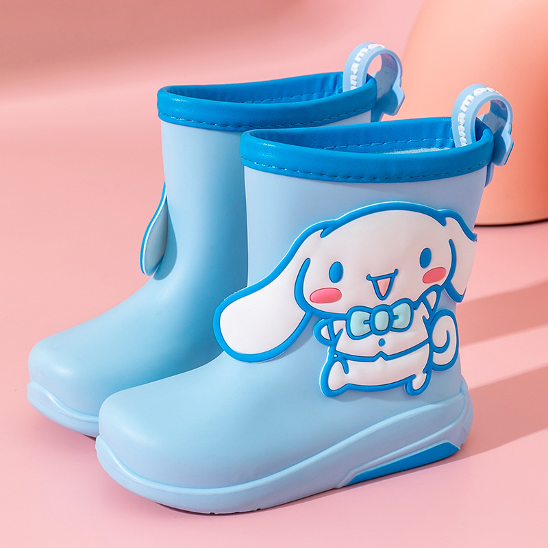 Sanrio Removable Cotton Cover Mid-Calf Rain Boots Children Fleece-Lined Warm Cartoon Non-Slip Wear-Resistant Soft Bottom Baby Rain Boots