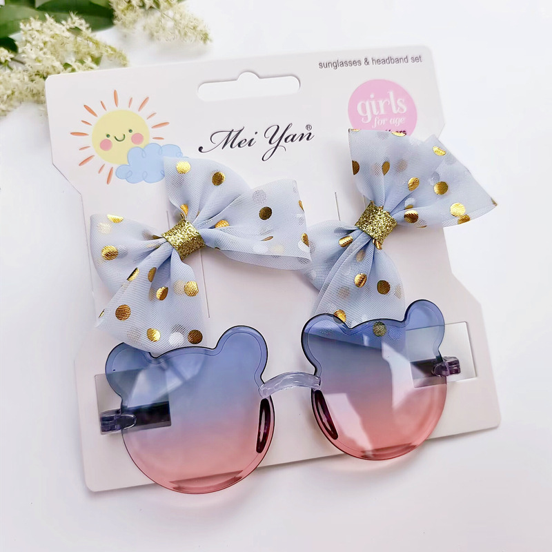 New Kid's Eyewear Barrettes Suit Stereo Bow Clip Girls Hair Accessories Colorful Transparent Sweet Mickey Sunglasses