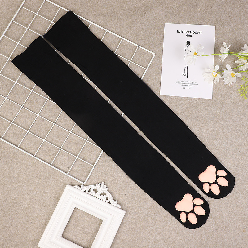 Japanese Style Two-Dimensional Cat's Paw Socks 3D Cat Meat Pad Black Silk JK Socks over the Knee Stockings Factory Direct Supply Wholesale