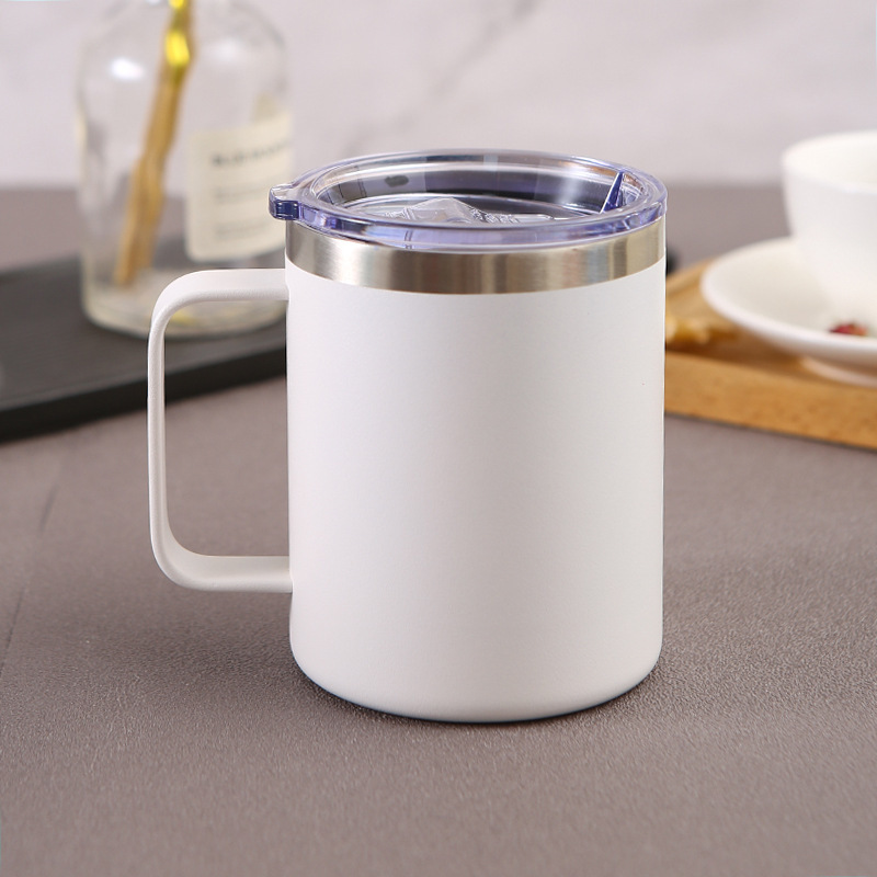 New 12Oz Handle Mug Spray Plastic Fashion 304 Stainless Steel Coffee Cup Heat and Cold Insulation Double-Layer Cup Gift