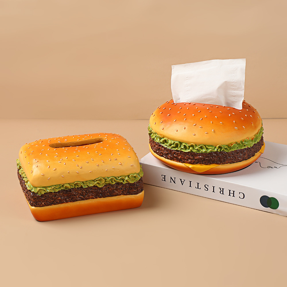 新款个性创意汉堡纸巾盒美式复古客厅抽纸盒家用趣味装饰品摆件