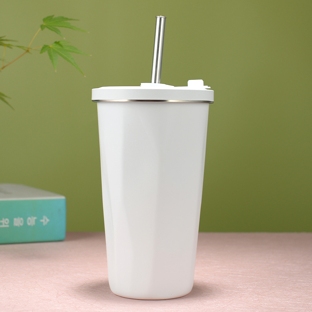 New Fashion Coffee Cup Creative Diamond Car Cup with Straw Solid Color 304 Stainless Steel Straw Vacuum Cup