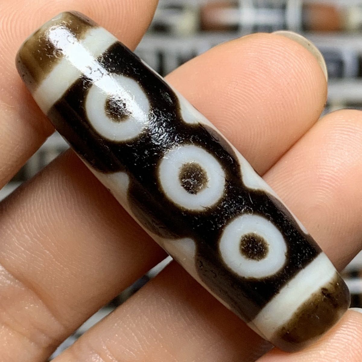 一物一图真品老料纯手工药师坑黑白至纯五眼天珠吊坠41*12.