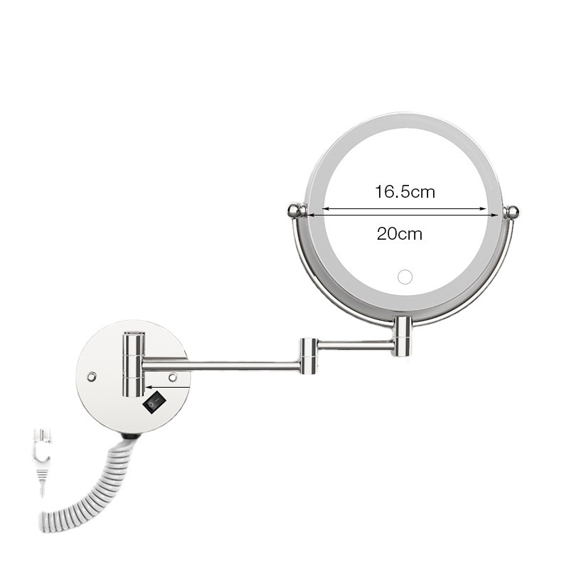 Bathroom Wall Hanging 8-Inch with Light Fill Light Hairdressing Mirror Bathroom Foldable Double-Sided Mirror 5 Times Magnification Led Make-up Mirror