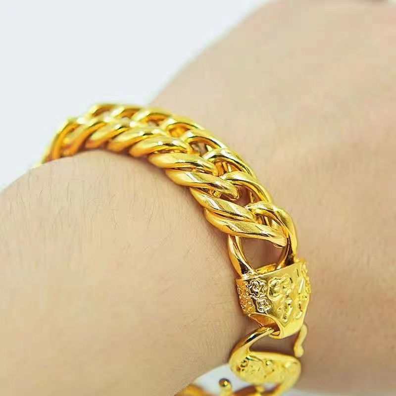 Artificial Fu Character Bracelet Men's Domineering Vietnam Placer Gold Bracelet Necklace for the Boss Gold Plated Thailand Snake Bones Chain Ornament