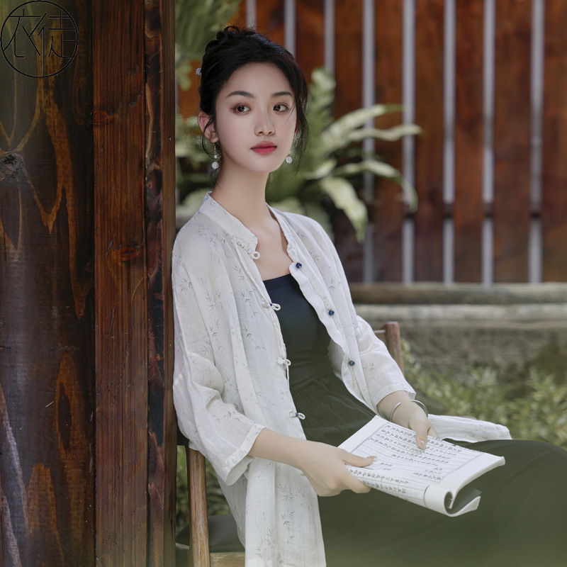 夏季茶服女禅意文艺年轻人国风女装苎麻开衫唐装上衣中国风24180