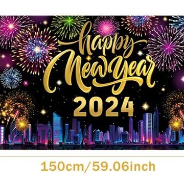 跨境2024年新年装饰横幅亚马逊拍照摄影背景布快乐派对元旦背景