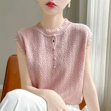 韩版夏季新款蕾丝背心女镂空无袖吊带圆领薄款T恤洋气针织衫上衣