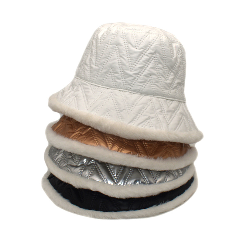 Winter New Thickened Warm Glossy Rough Selvedge Fisherman Hat Korean Style Plush Double-Sided Wear Outdoor Cold-Proof Bucket Hat Men and Women