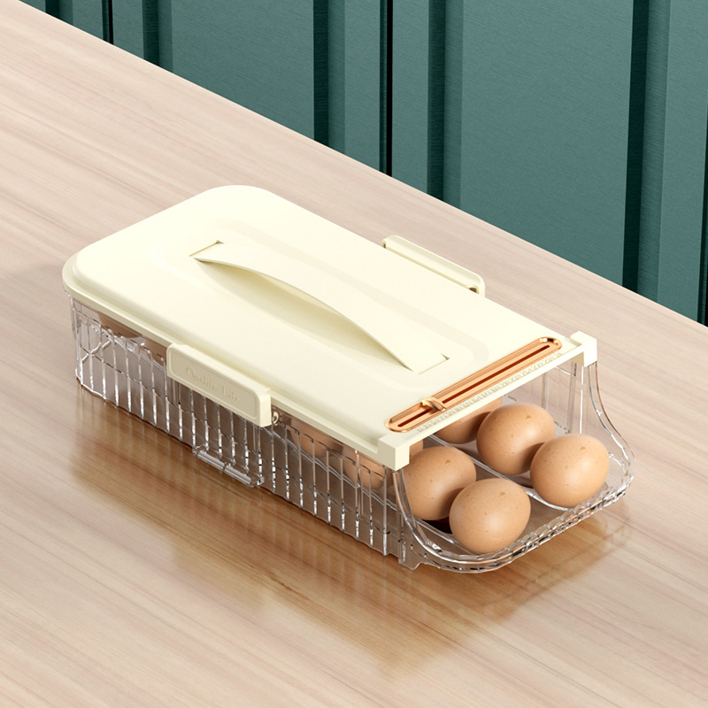 Egg Storage Box Light Luxury Drawer Egg Holder Kitchen Transparent Egg Storage Box Refrigerator Side Door Preservation Storage Box Storage Box