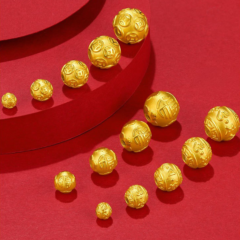 999足金六字真言黄金转运珠3d硬金散珠路路通转运珠手串手链配件