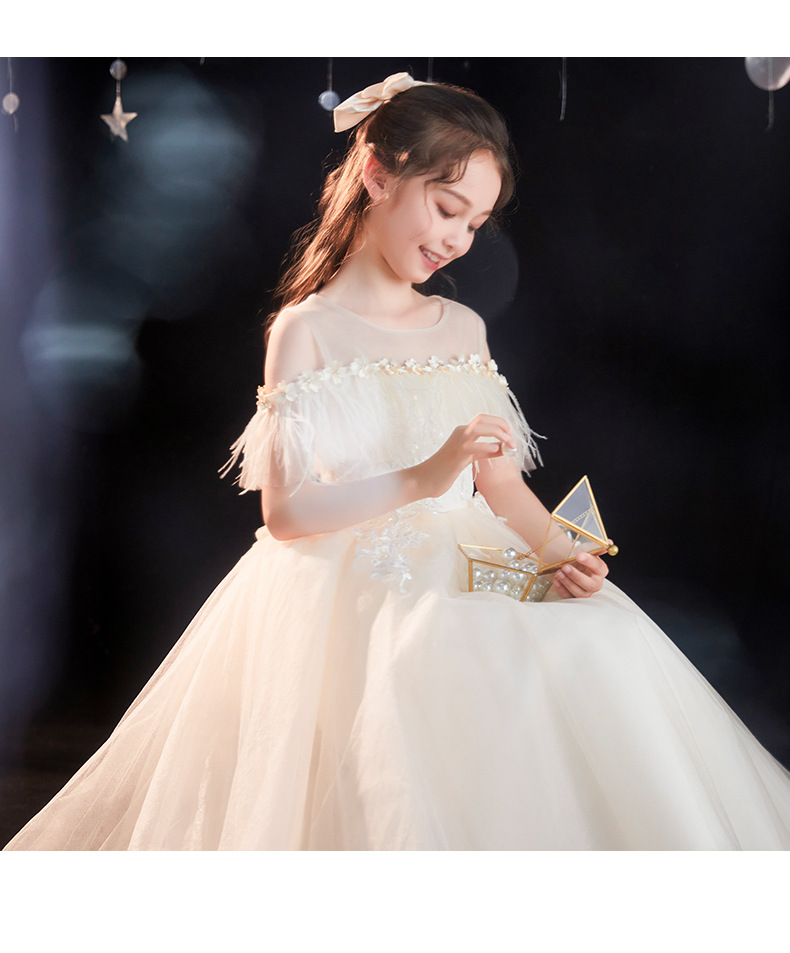 儿童礼服公主裙洋气小女孩花童婚礼蓬蓬纱秋季女童婚纱钢琴演出服