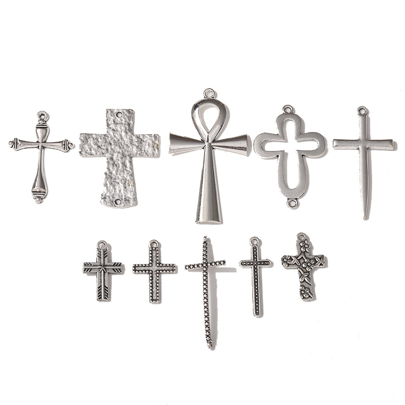 Fashion Trendy New European and American Handsome Cross DIY Alloy Handmade Material Vintage Cross Necklace Pendant