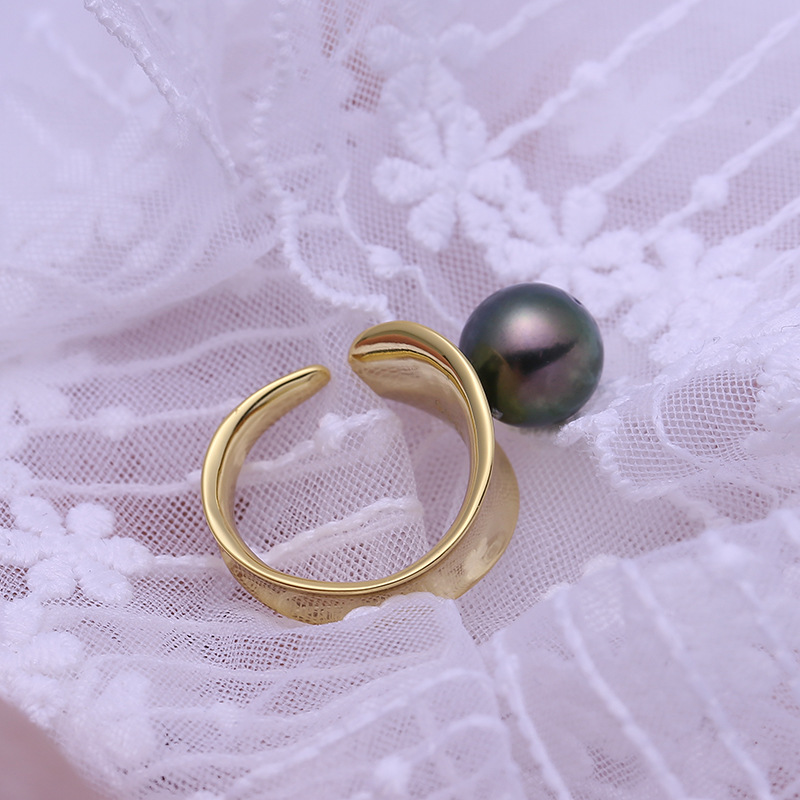 diy配件s925纯银光板设计珍珠戒指空托 个性指环戒托 指圈开口女