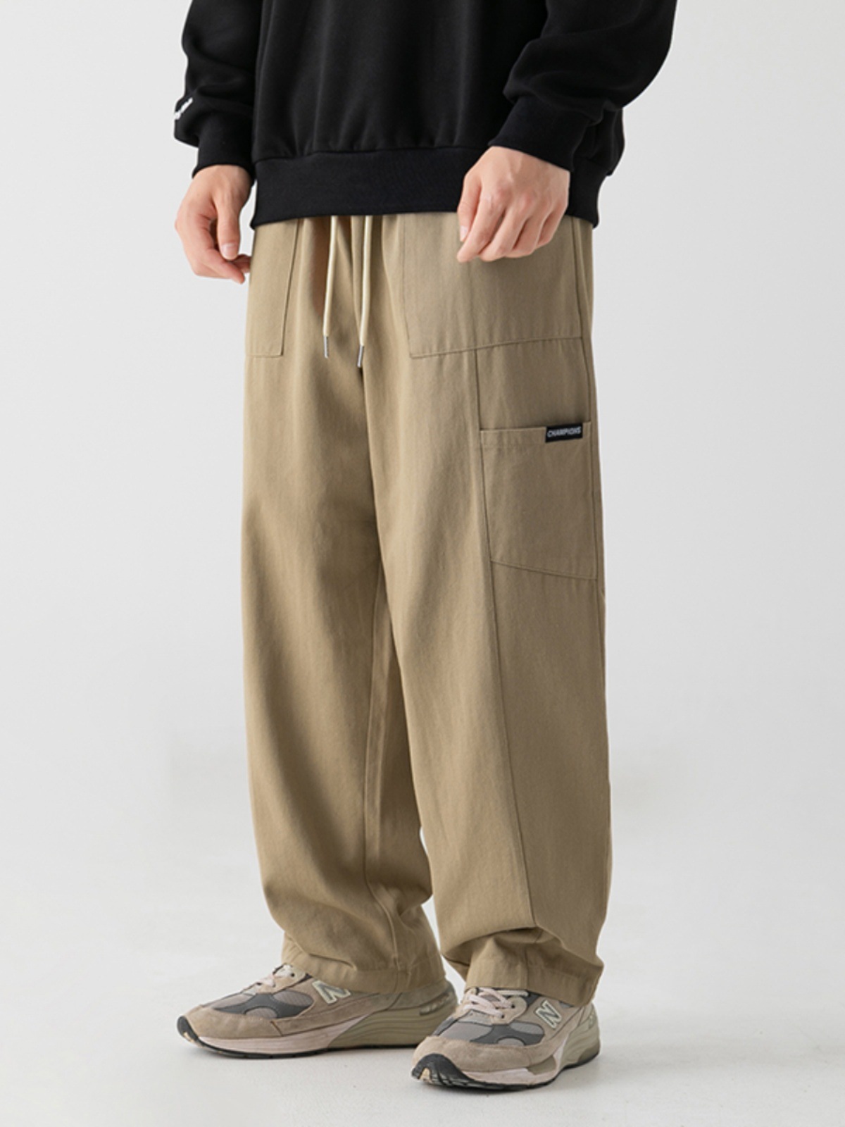 秋冬款纯棉裤子男宽松加大码直筒休闲运动长裤潮流百搭工装阔脚裤