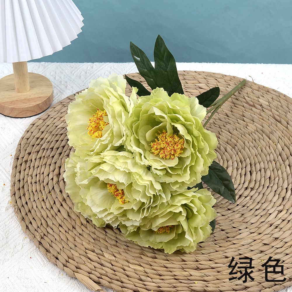 5-Head Simulation Big Peony Rich Peony Simulation Fake Flower and Decorative Flower Home Decoration Dried Flower Living Room Floor Silk Flower