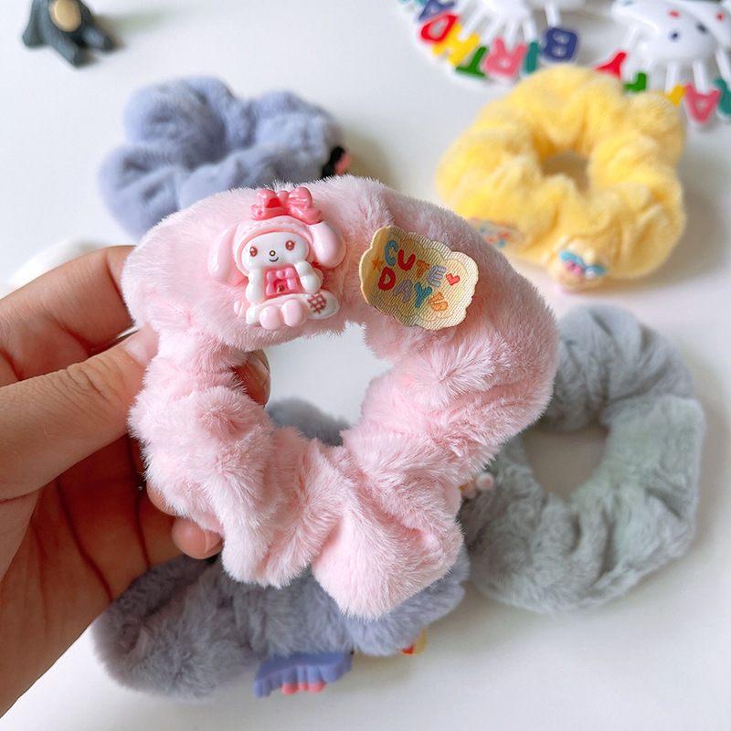 New Cute Sanrio Series Plush Large Intestine Ring Clow M Hair Band Sweet Pink White Head Rope Gift for Bestie