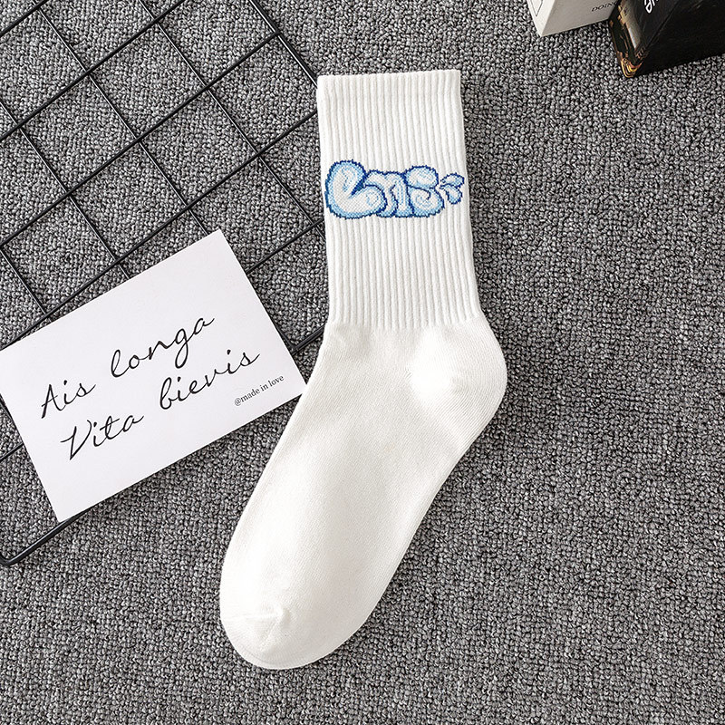 Foreign Trade Cross-Border Ins Men and Women Couple Sports White Cotton Socks Sweat-Absorbent Long Socks Spring and Autumn Men's Mid-Calf Socks Wholesale