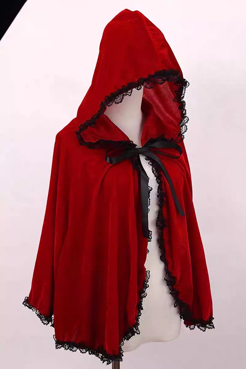 0成交0件外贸款式万圣节中世纪复古连帽斗篷天鹅绒纯色长款披风舞台